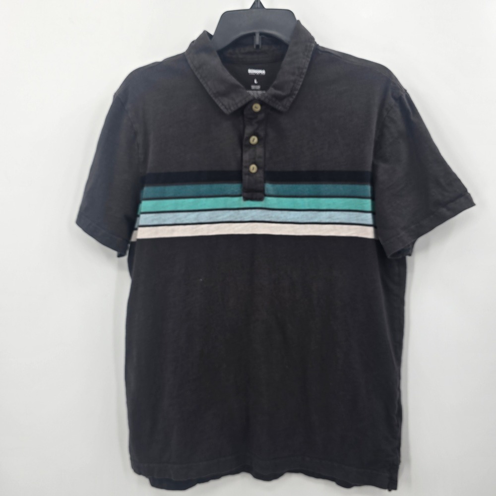 Sonoma Goods For Life Polo‎ Mens Large Gray Striped Short Sleeve
